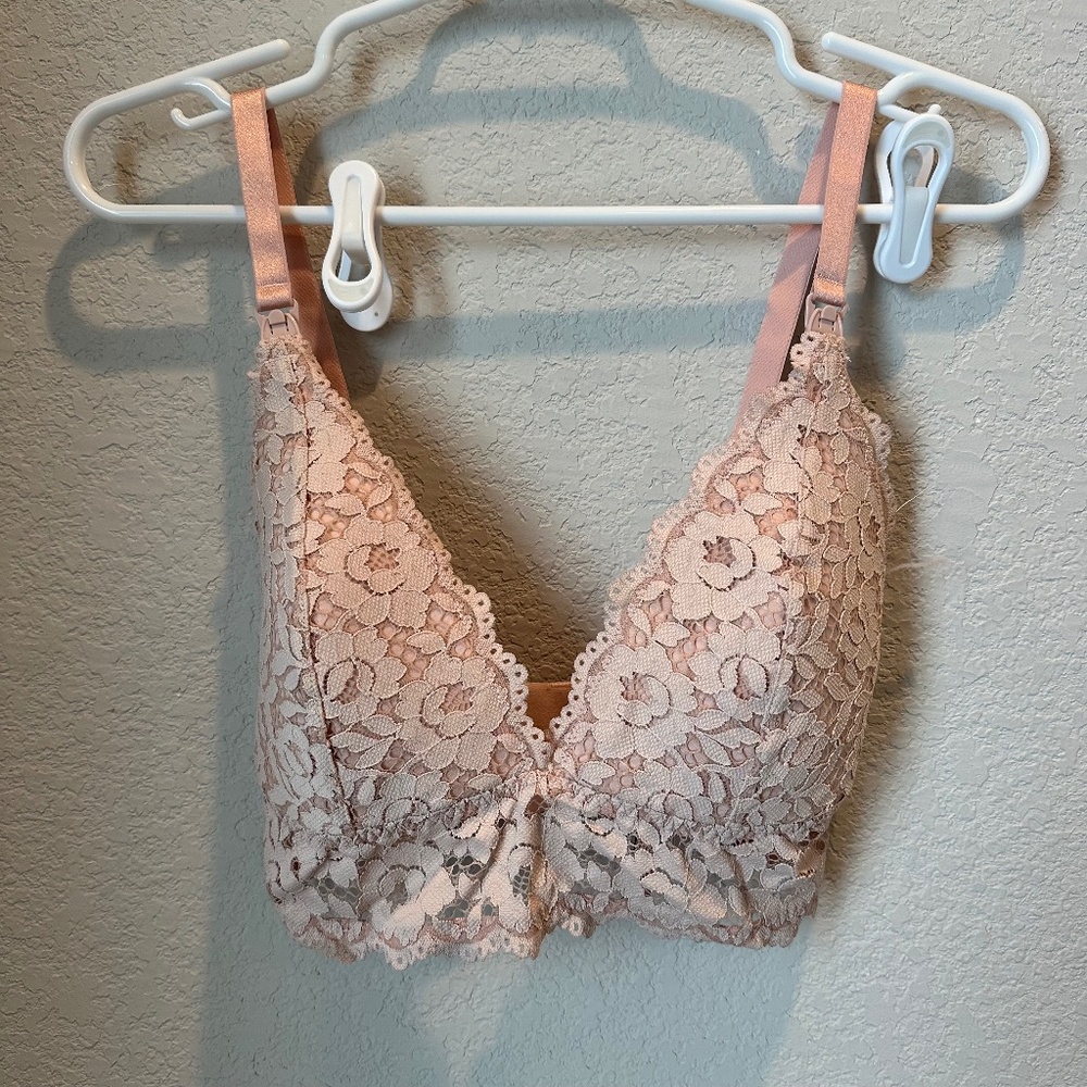 Momanda Blush Pink Lace Lightly Padded Bralette Nursing Bra - Size 34E - EUC